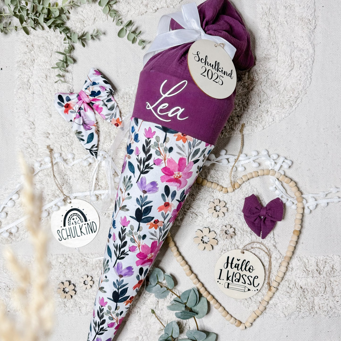 Schultüte lila Blumen