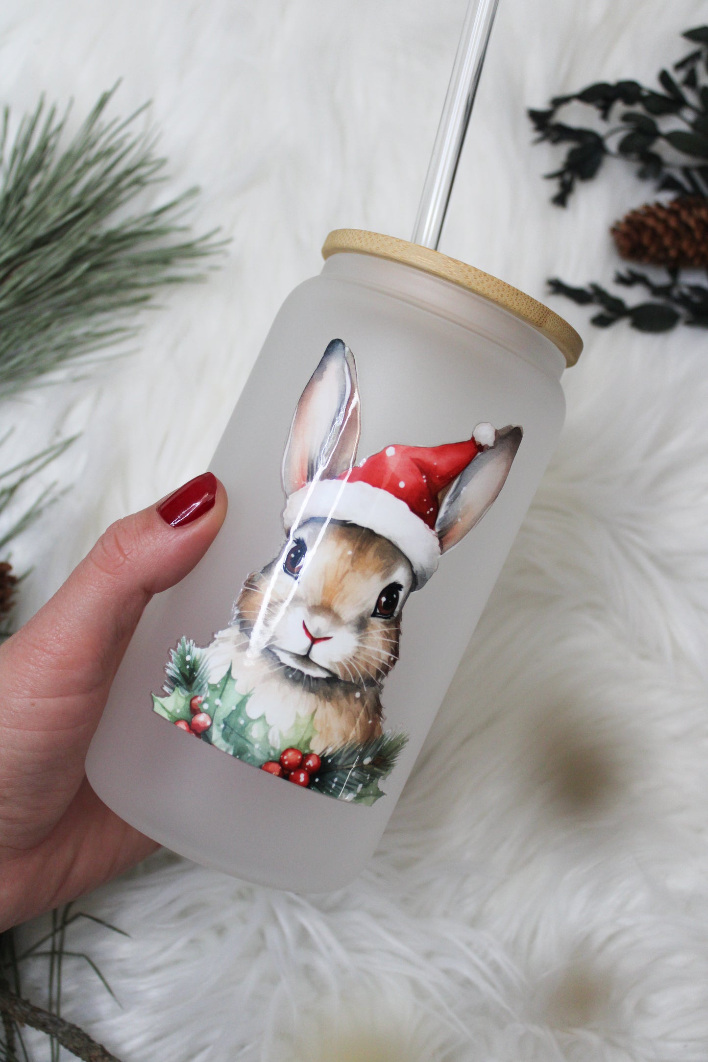 Glas mit Deckel & Strohhalm „Hase“