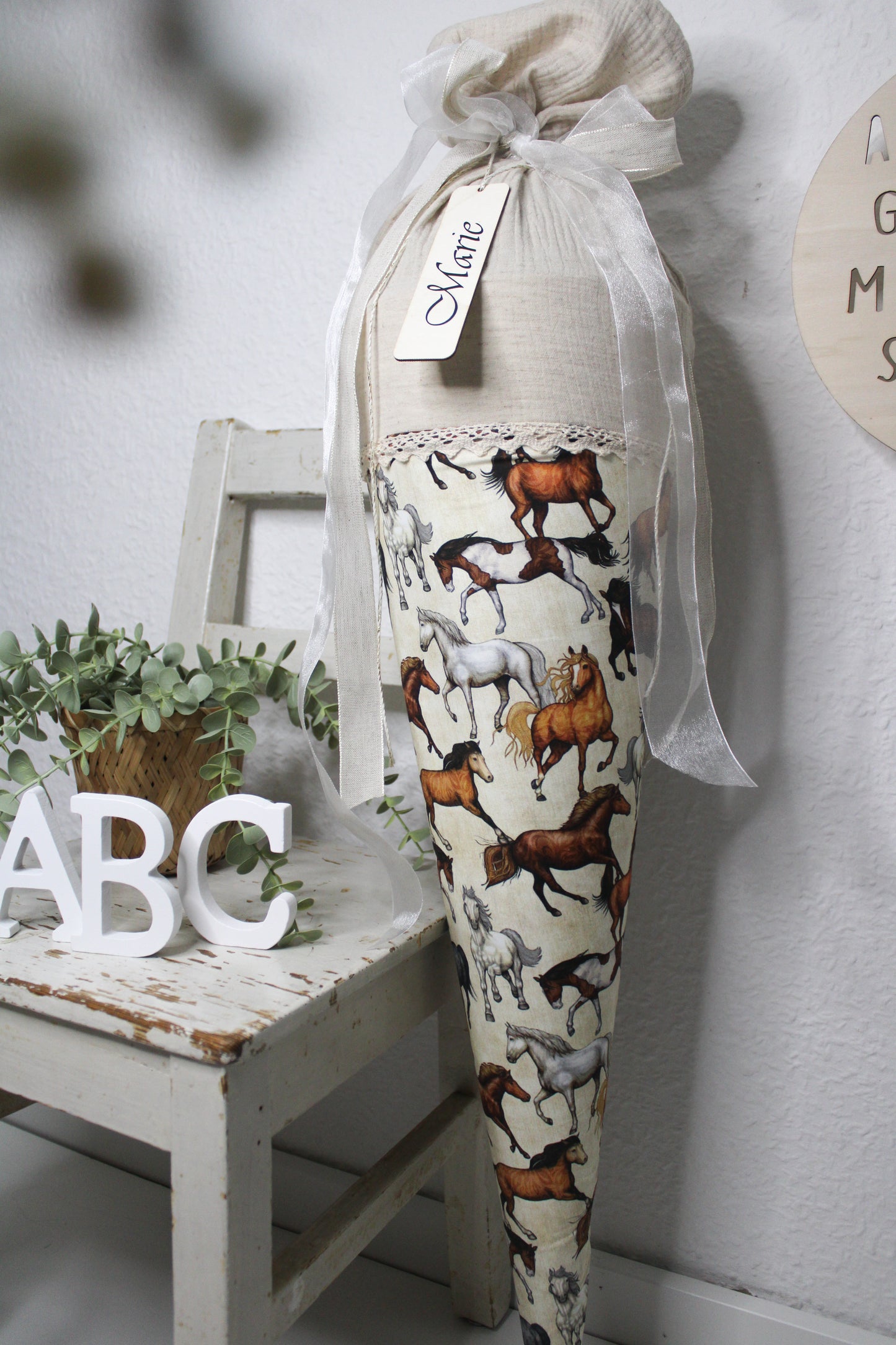 Schultüte Pferde beige