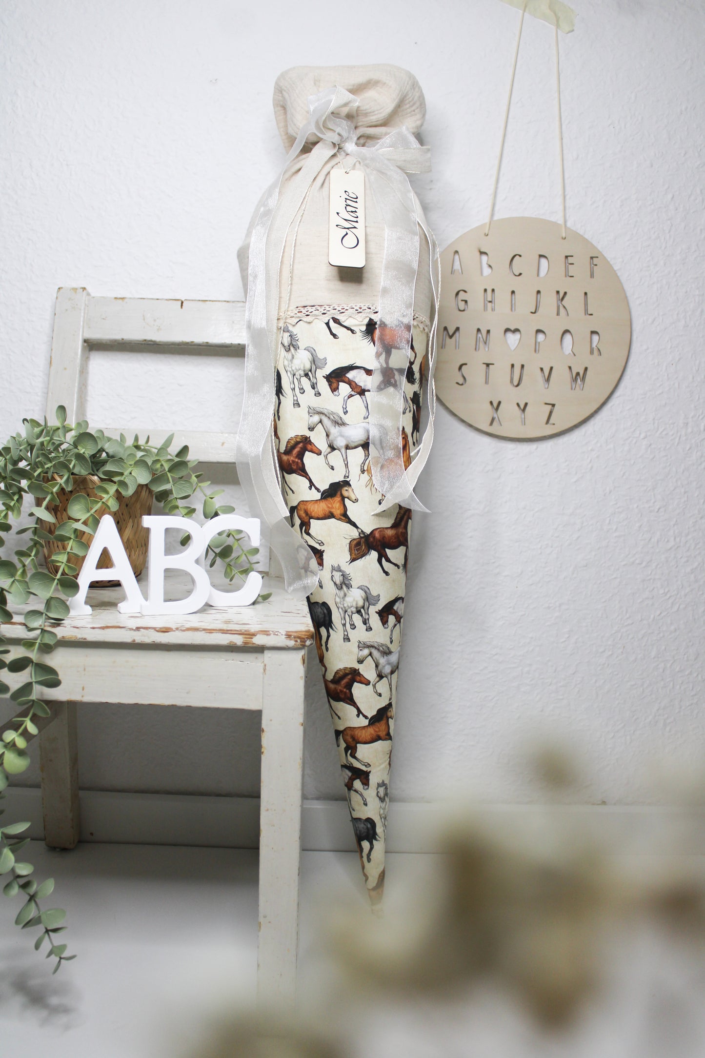 Schultüte Pferde beige