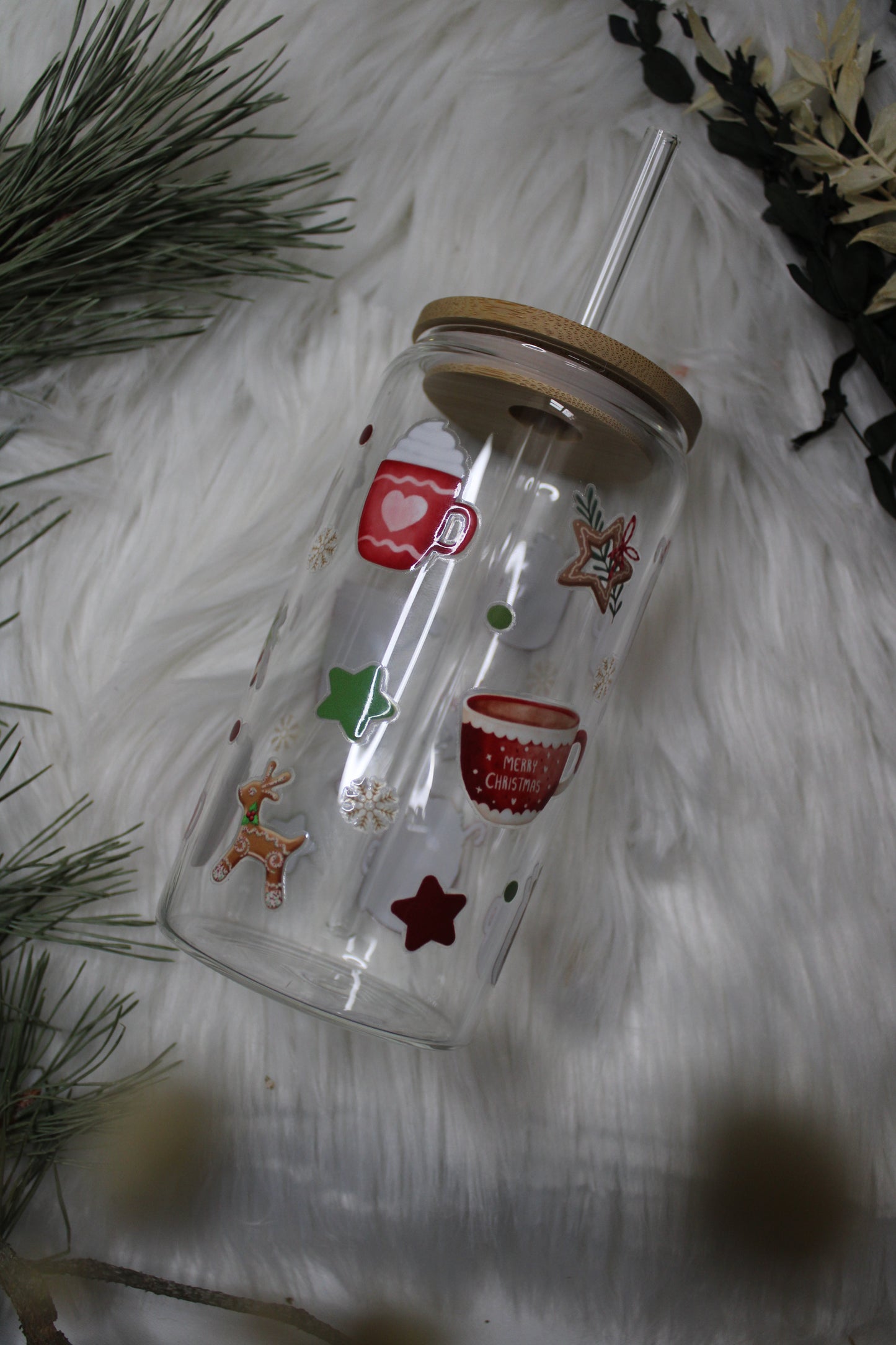 Glas mit Deckel & Strohhalm „Winter“