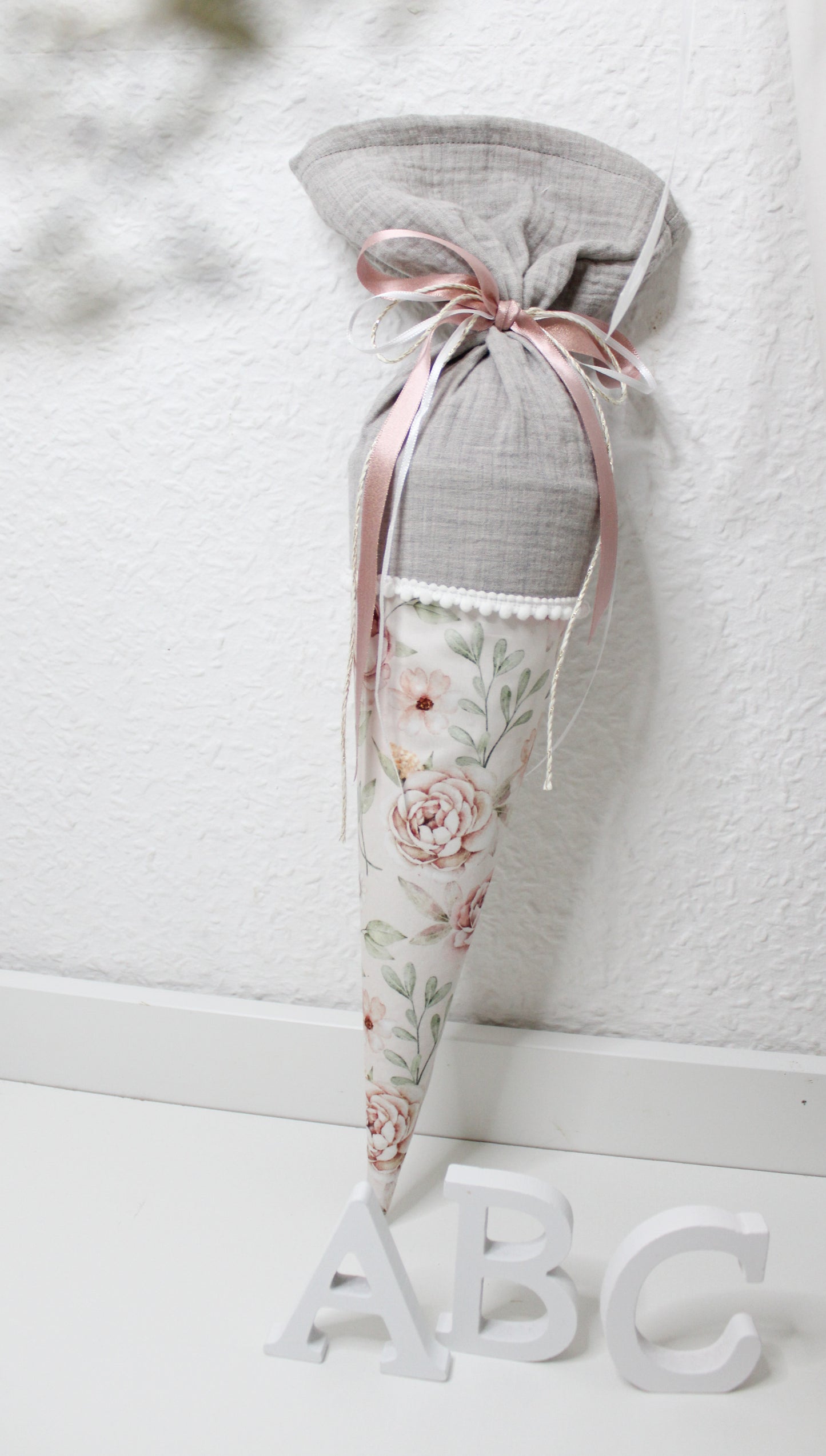 Schultüte rosa Blumen Vintage