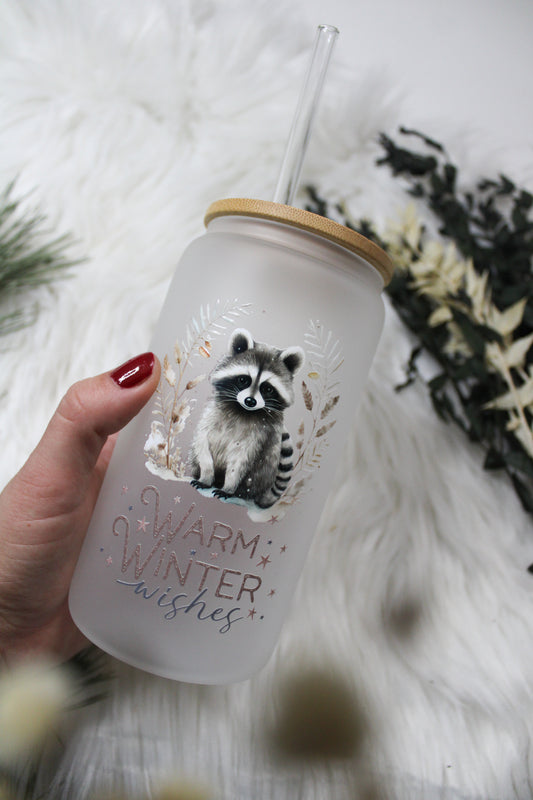 Glas mit Deckel & Strohhalm „Warm winter wishes“