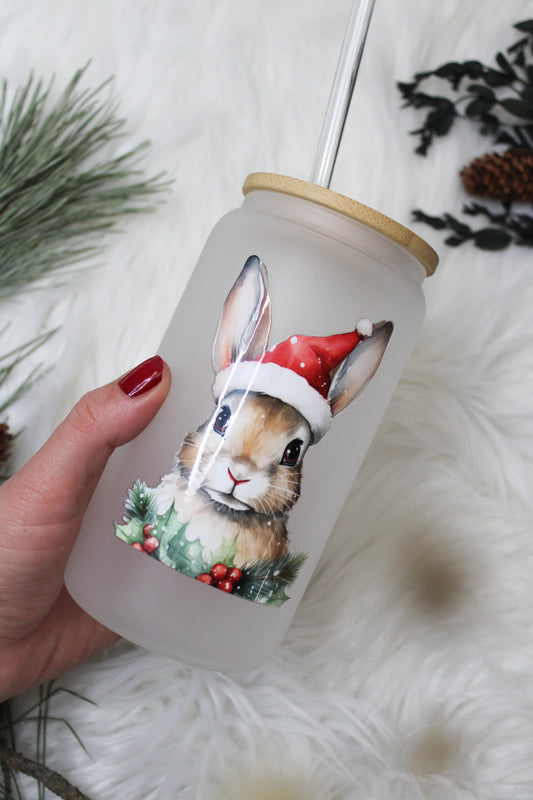 Glas mit Deckel & Strohhalm „Hase“