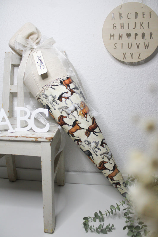 Schultüte Pferde beige