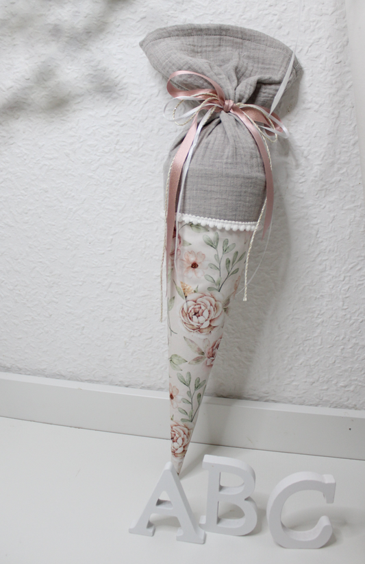 Schultüte rosa Blumen