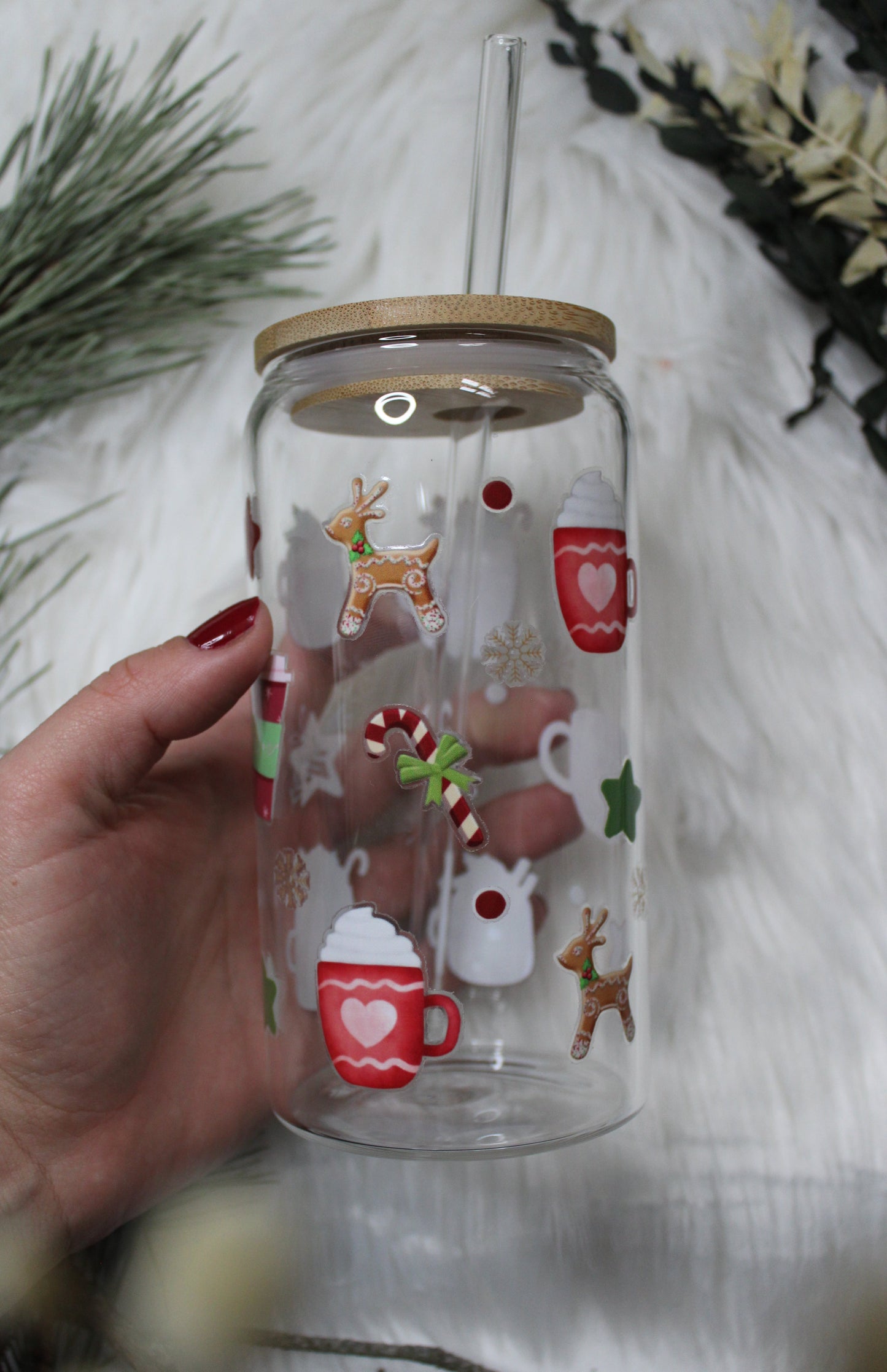 Glas mit Deckel & Strohhalm „Winter“