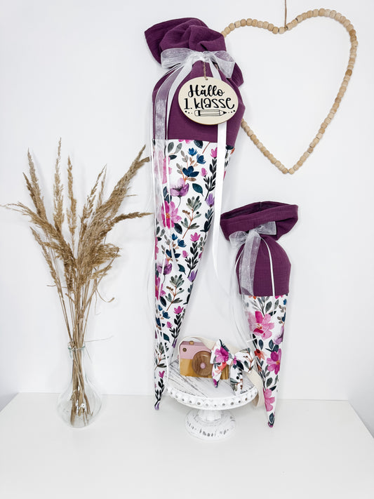 Schultüte lila Blumen
