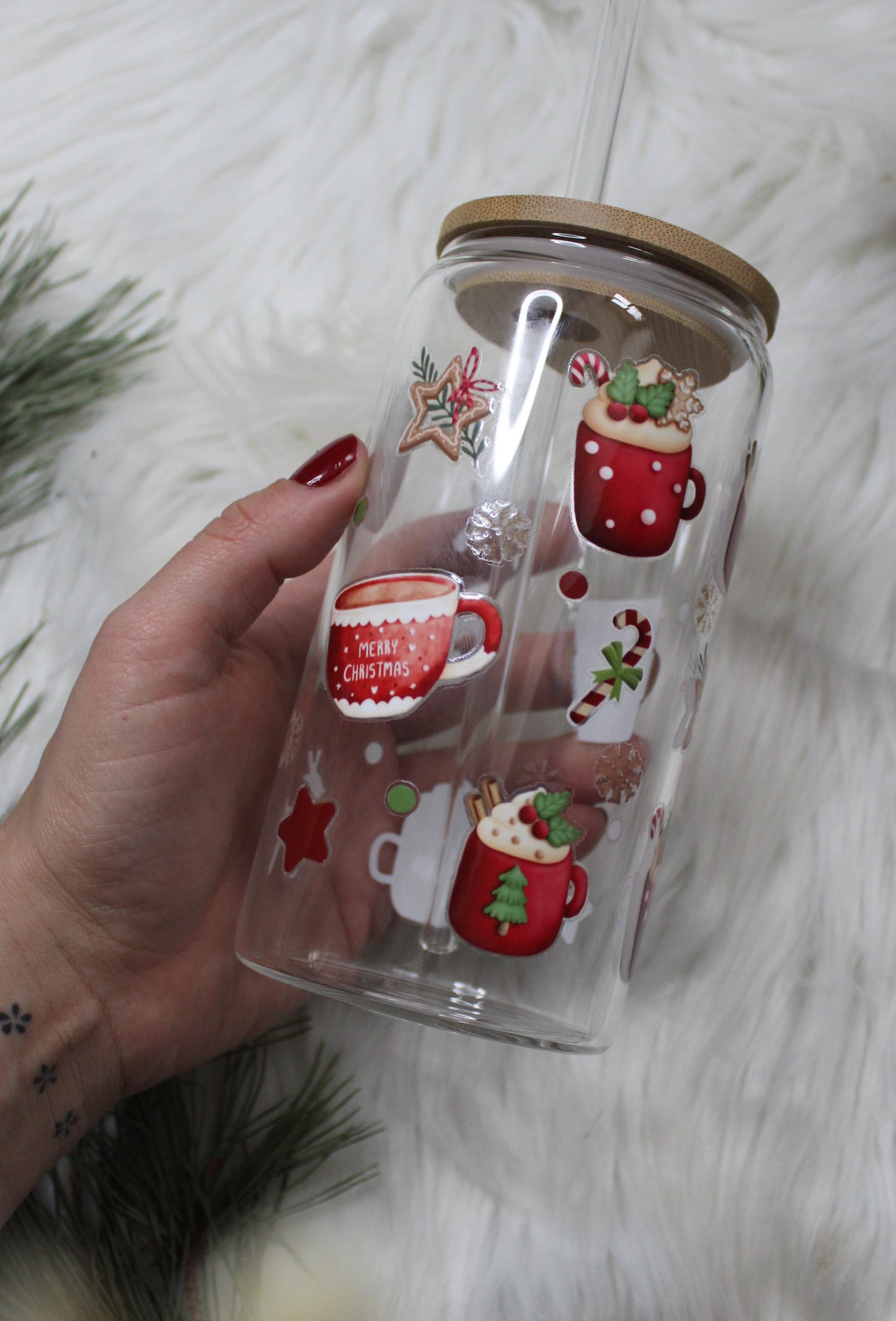 Glas mit Deckel & Strohhalm „Winter“