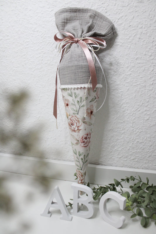 Schultüte rosa Blumen Vintage
