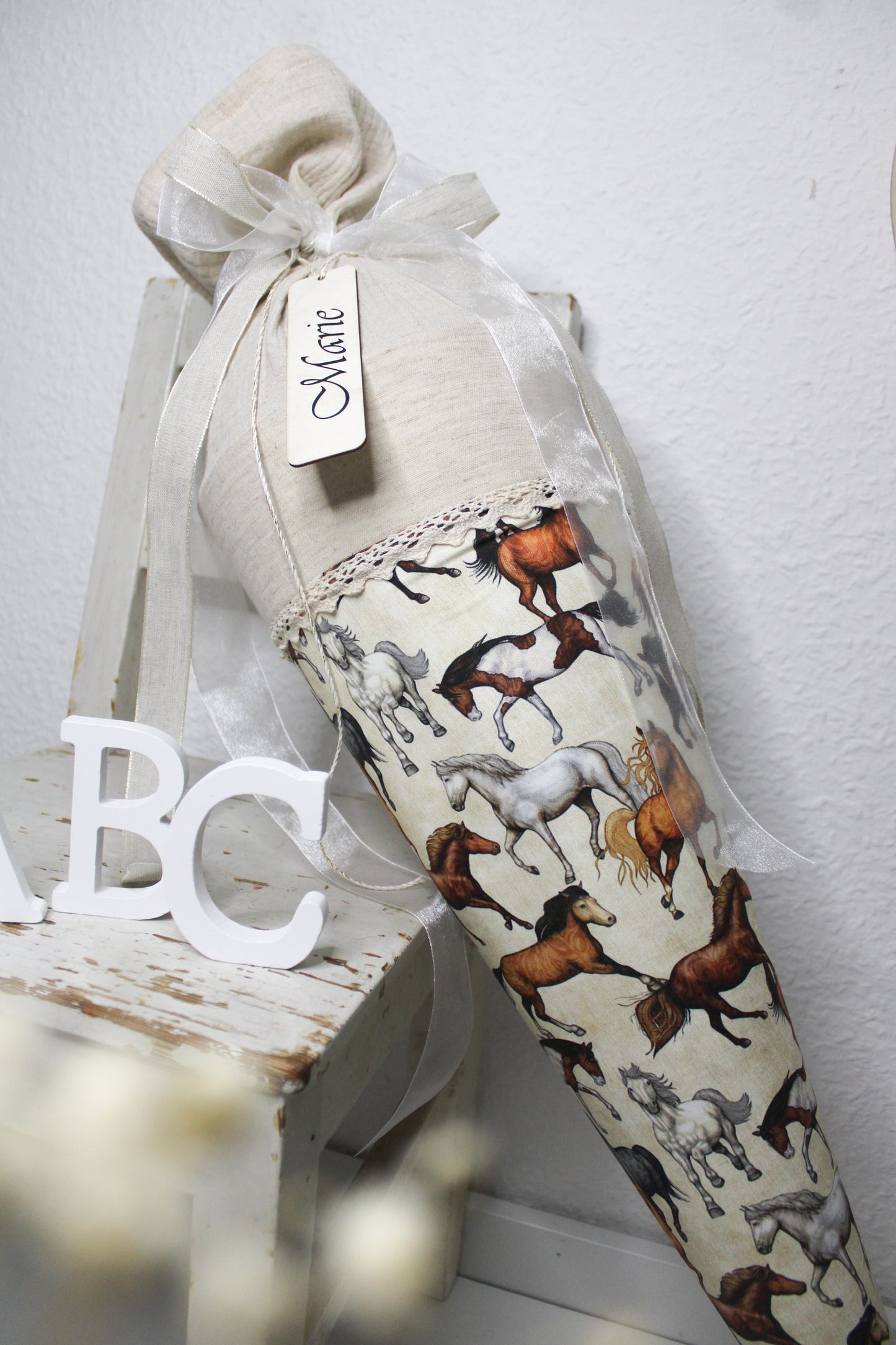 Schultüte Pferde beige